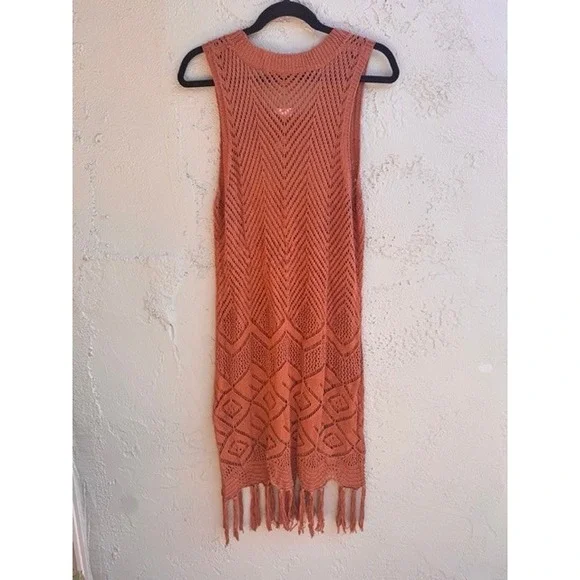 Cupshe NEW Rust Crochet Fringe Mini Dress Festival Mesh Boho Indie Hippie - Picture 8 of 12